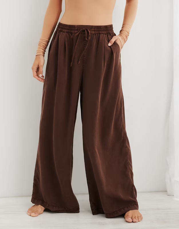 Aerie High Waisted Twill Wide Leg Pant | Aerie