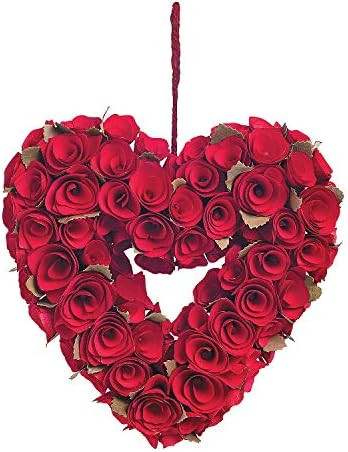 Fun Express Valentine's Day Wreath, 10 inch Carved Wooden Red Rose Heart Wreath, Holiday and Wedd... | Amazon (US)