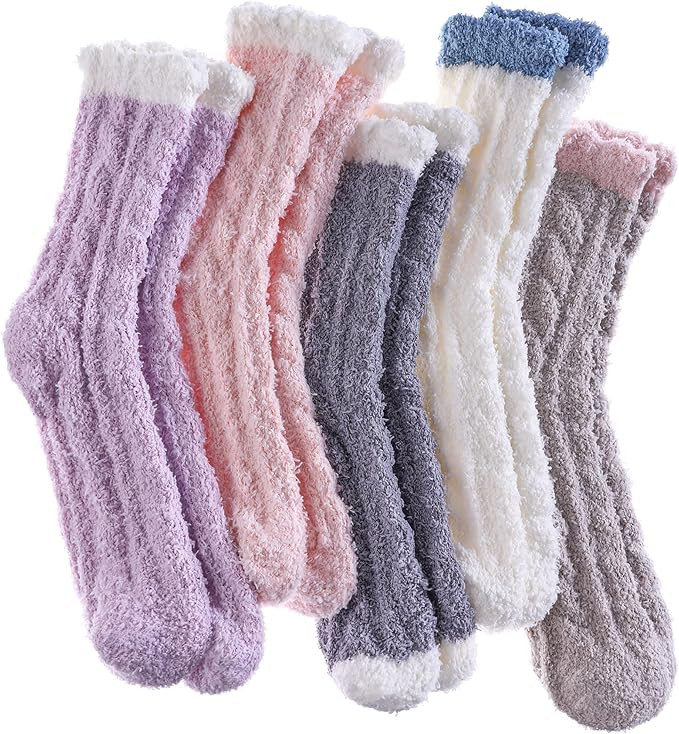 LANLEO 5/6 Pairs Womens Super Soft Fuzzy Plush Warm Winter Home Sleeping Slipper Socks | Amazon (US)