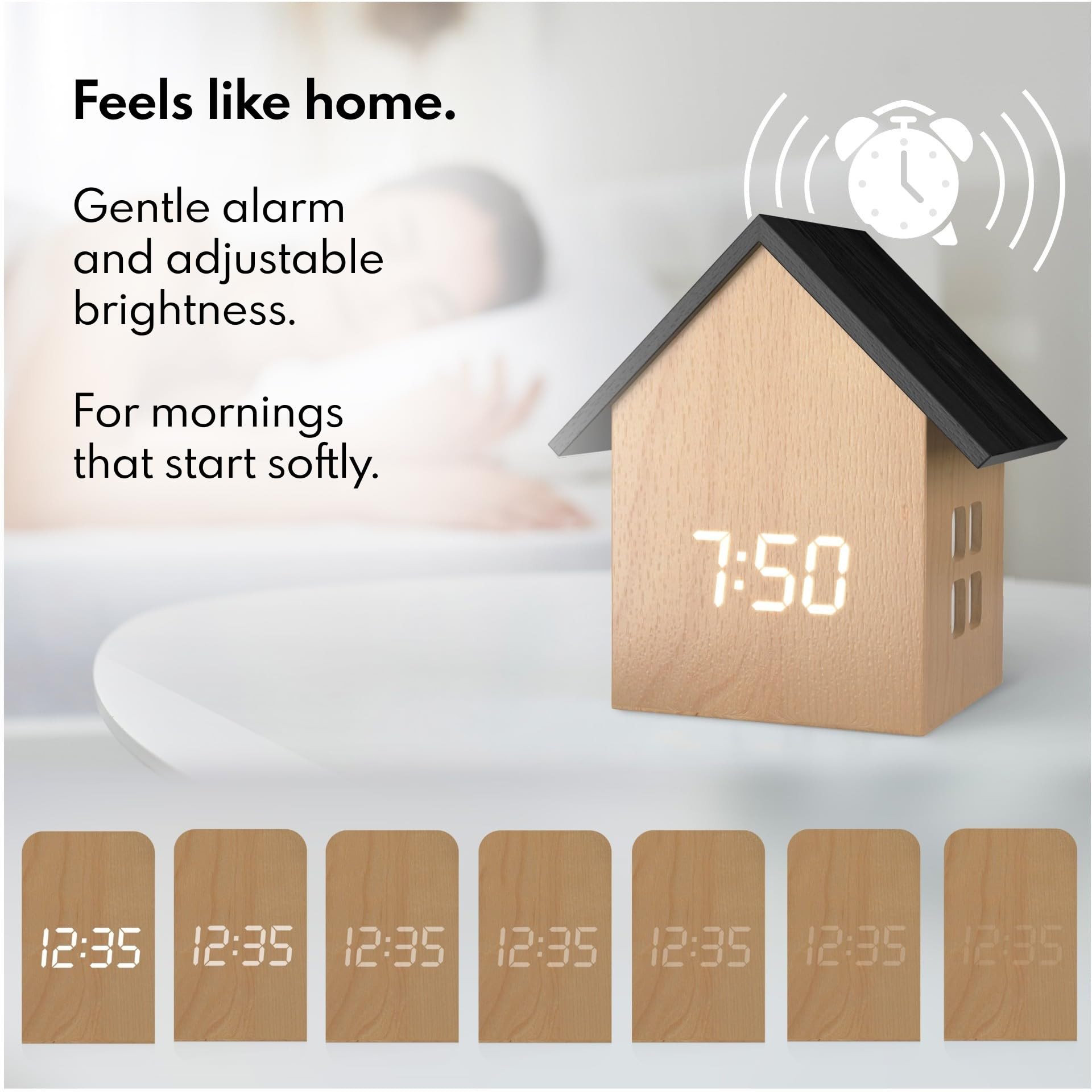 Driini Digital House-Shaped Alarm Clock with Temperature Display (Light Wood) – Modern Aestheti... | Amazon (US)