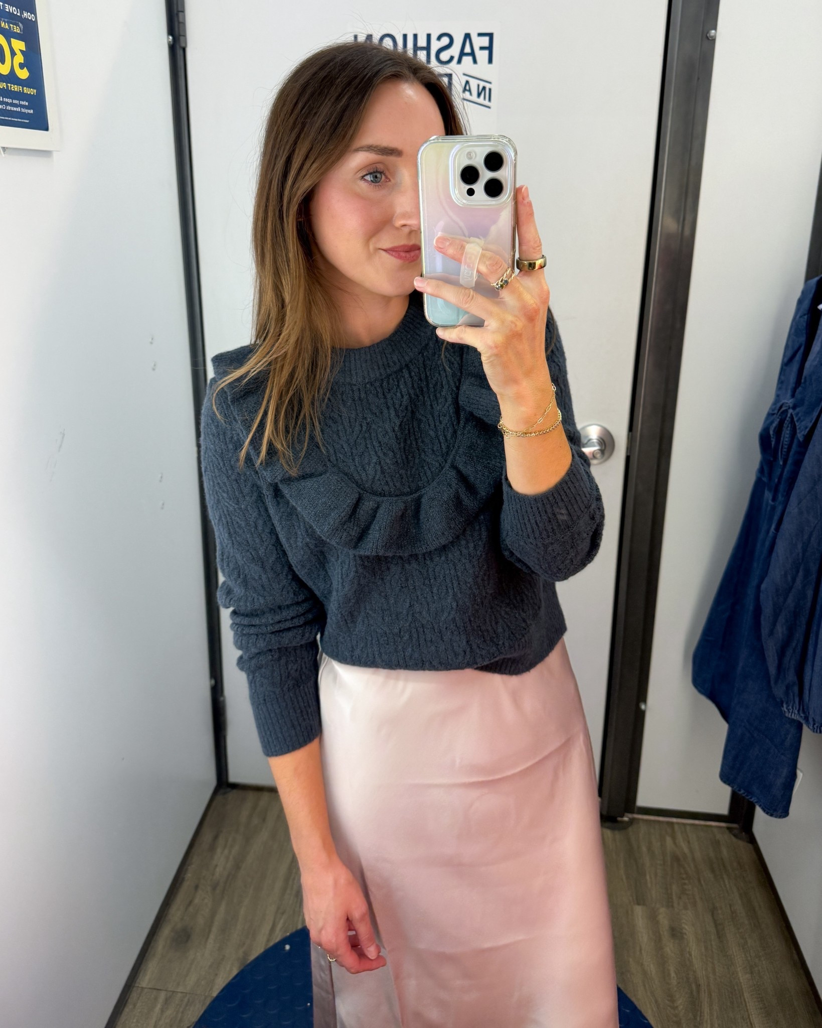 This sweater is beautiful but it’s a wool blend that’s a little itchy imo. Wearing XS. 