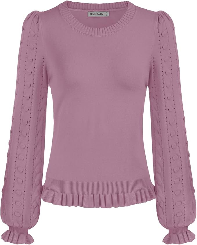 GRACE KARIN Womens Lightweight Pullover Sweater Long Sleeve Crew Neck Sweater Top | Amazon (US)
