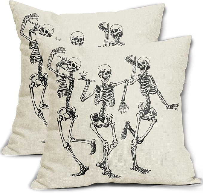 Halloween Skull Pillow Covers 18x18 Inch Set of 2, Black Cream Funny Skeleton Print Decorative Th... | Amazon (US)