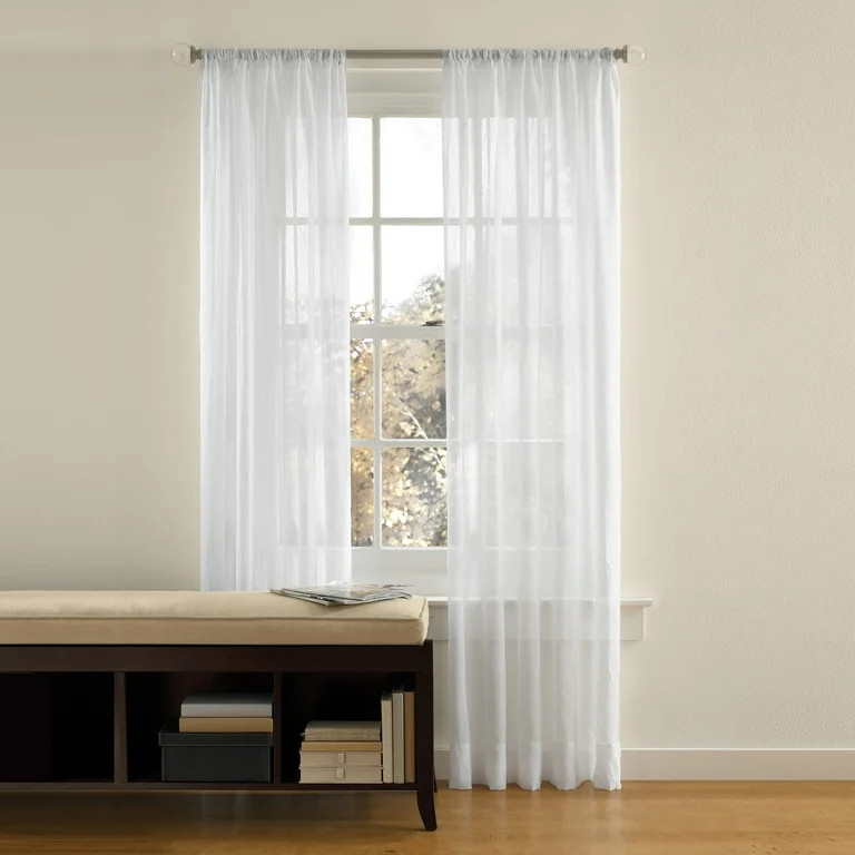 Mainstays Crushed Voile Single Curtain Panel, Sheer, White, 51"x84" | Walmart (US)