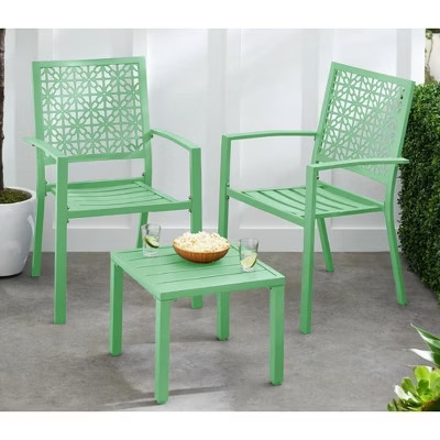 3-Piece Bistro Set, Outdoor Bistro Set, Stackable Metal Square Table and Chairs, Small Conversation Set Patio Furniture for Backyard, Deck,Green | Target