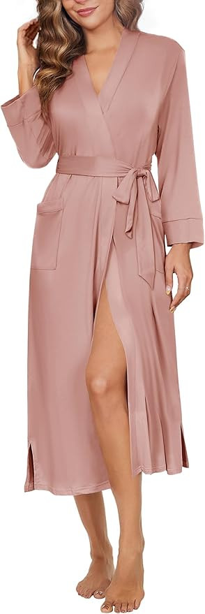 Ekouaer Womens Robe Long Knit Kimono Bathrobe Lightweight Sleepwear Soft Ladies Loungewear with P... | Amazon (US)