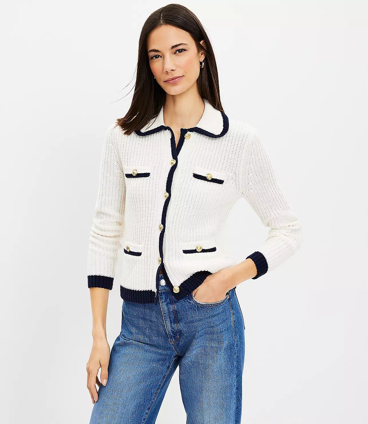 Tipped Ribbed Sweater Jacket | LOFT