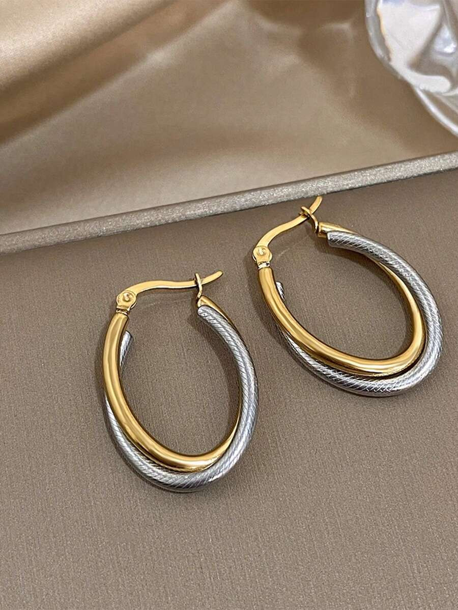 1Pair / 2pairs Oval Hoop Earrings For Women Multicolored U-Shape Stainless Steel Earrings Elegant... | SHEIN