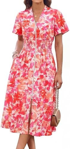 GRACE KARIN Womens Summer Maxi Floral Dress Casual 2026 Long Zipper Dresses Boho Flowy Beach Vaca... | Amazon (US)