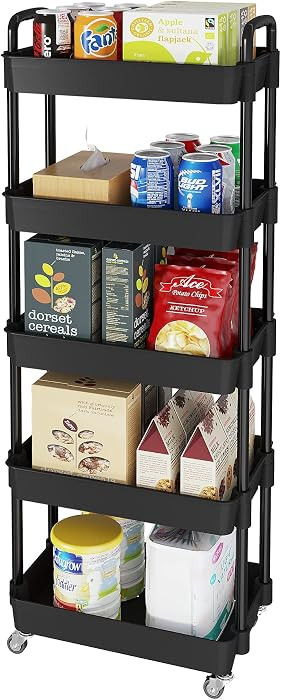 Laiensia Multifunction Utility Rolling Cart, 5-Tier Plastic & Metal Storage Organizer, Black, Loc... | Amazon (US)