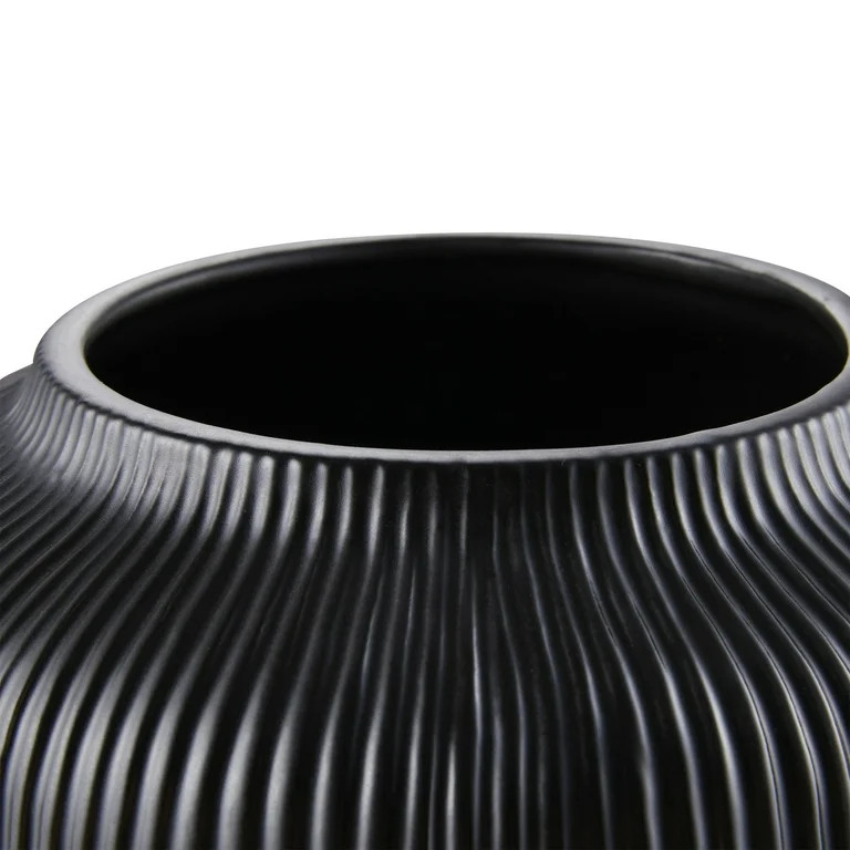 My Texas House 5" Black Textured Stripe Round Stoneware Vase | Walmart (US)