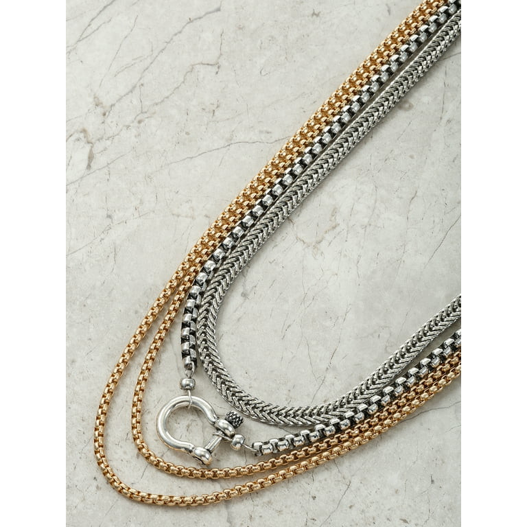 No Boundaries 16" Mixed Metal Multi Row Necklaces Set, 4-Pieces, Women’s | Walmart (US)
