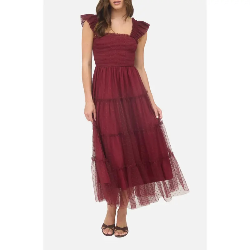 Blu Pepper Mesh Smocked Tiered Midi Dress in Sage at Nordstrom Rack, Size Large | Nordstrom Rack