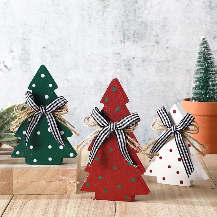Yookeer Christmas Decor 3 Pieces Wood Table Rustic Christmas Tree Farmhouse Wooden Xmas Centerpie... | Amazon (US)