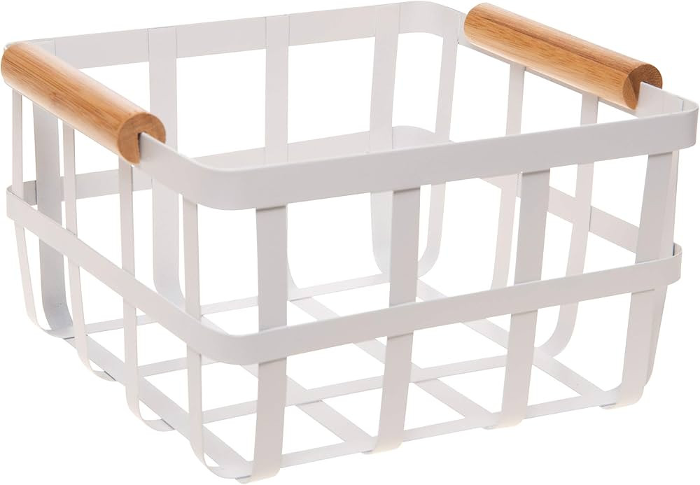 Simplify Square Metal Storage Basket with Bamboo Handles | Medium | Farmhouse Style Wire Basket |... | Amazon (US)
