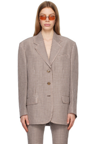 Brown & White Check Blazer | SSENSE