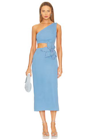 PatBO Flower Applique Midi Dress in Sky from Revolve.com | Revolve Clothing (Global)