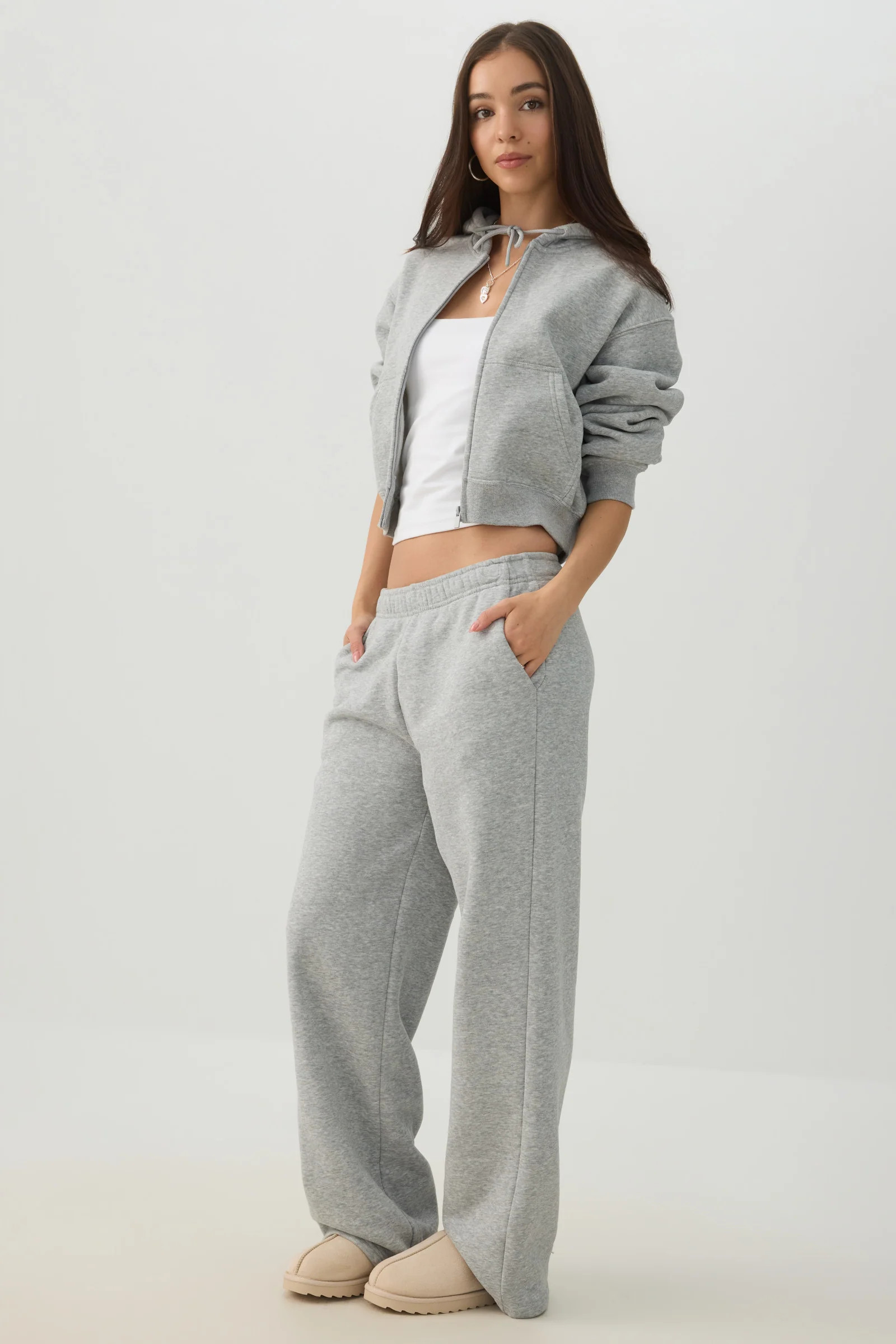 MADESOFT\u2122 Fleece Straight Leg Sweatpants Chia | Ardene Canada | Ardene US