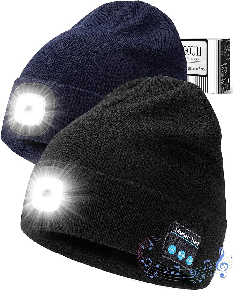 Bluetooth Beanie Hat with Light for Men 2 Pack, LED Beanie with Light Built in Unisex USB Recharg... | Amazon (US)