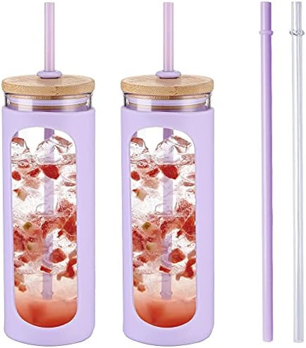 Kodrine 24 oz Glass Water Bottle with Straw and Lid, Wide Mouth Smoothie Cups,Straw Silicone Prot... | Amazon (US)