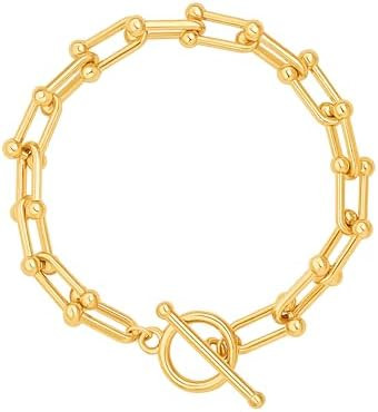 PEARLADA 18k Gold Chain Layerd Bracelet Coin Charm Toggle Bracelet Trendy Cubic Zirconia Jewelry | Amazon (US)