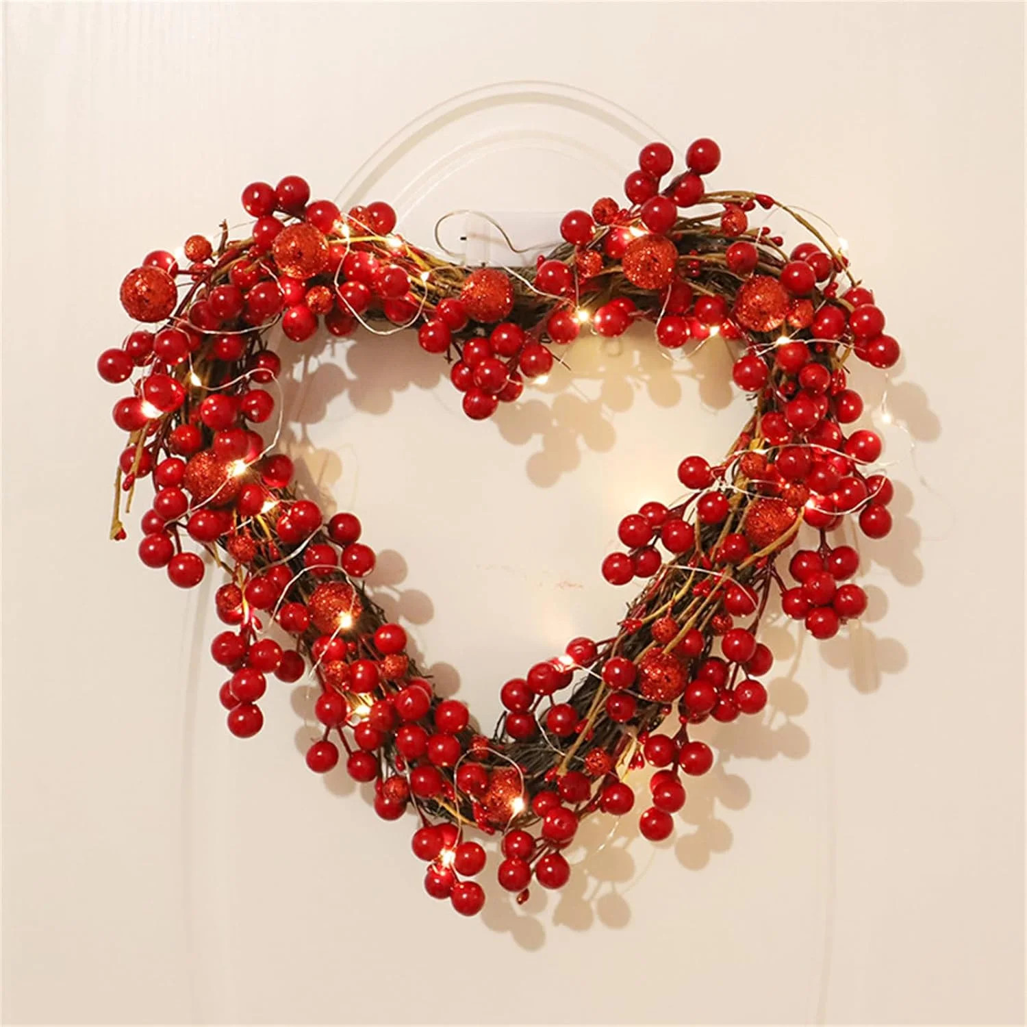 Heart Shaped Red Fruit Valentine's Day Wreath Home Decor Hanging Valentine's Day Door Hanging,wit... | Walmart (US)