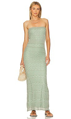 SNDYS x REVOLVE Strapless Crochet Maxi Dress in Green Shimmer from Revolve.com | Revolve Clothing (Global)