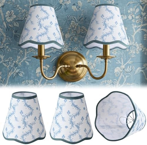 VIHOSE 2 Pcs Small Scalloped Lamp Shades Chandelier Lamp Shades 3 x 6 x 6 Inch Blue and White Lin... | Amazon (US)