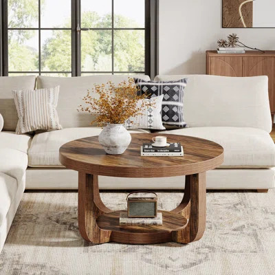 Rustic 2 Tier 31 inch Round Coffee Table Center Table For Living Room | Wayfair North America