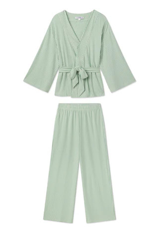 DreamModal Kimono Pajama Set in Clover Leaf Pencil Stripe | Lake Pajamas