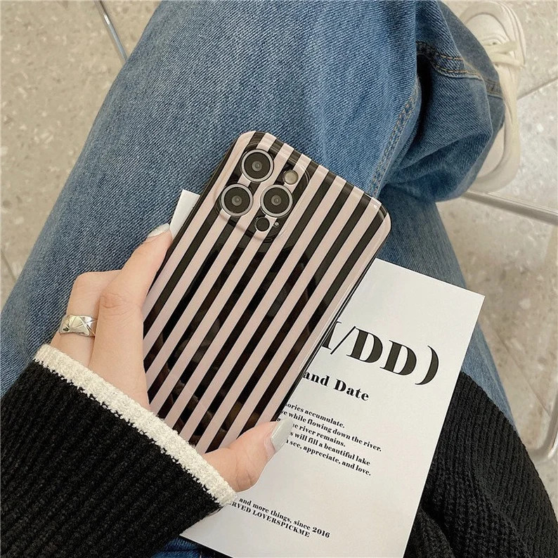 iPhone 12/13/ 13pro /13 pro Max Phone Case - Black and White Straight Stripes Case Stripy Pattern | Etsy (US)