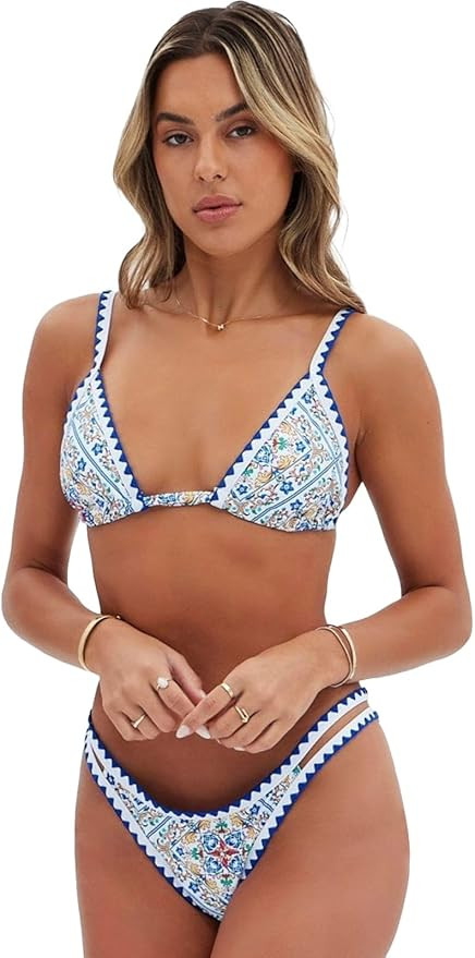 Womens Swimsuits Sexy Thong Micro Bikini Ditsy Floral Two Piece Sets Bathing Suit Color Block Ban... | Amazon (US)