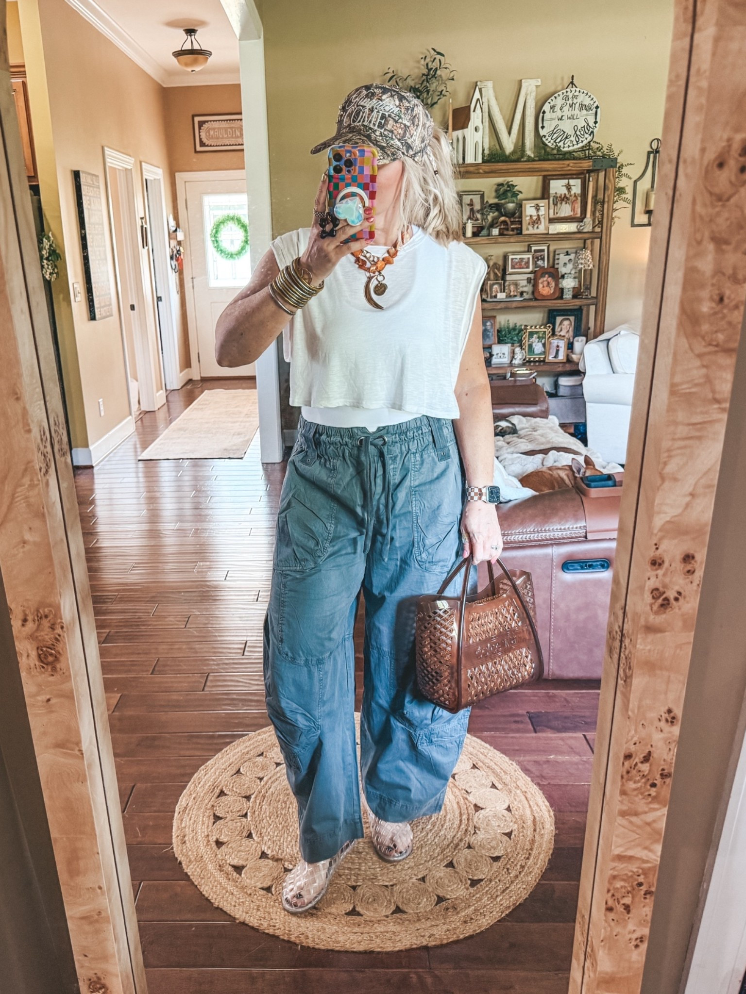 Saturday night fit 🌙
Pants M
Crop M
Jelly shoes true to size 
✨Save in watchband with code MANDIE

#LTKootd #LTKOver40
