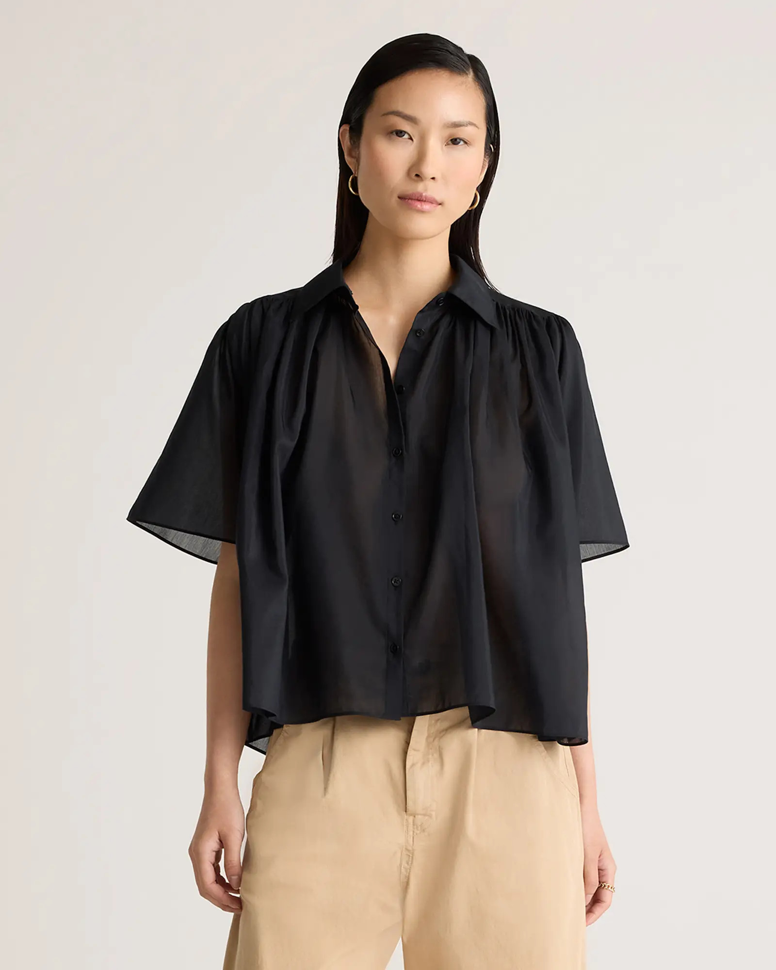 Cotton-Silk Voile Short Sleeve Blouse | Quince