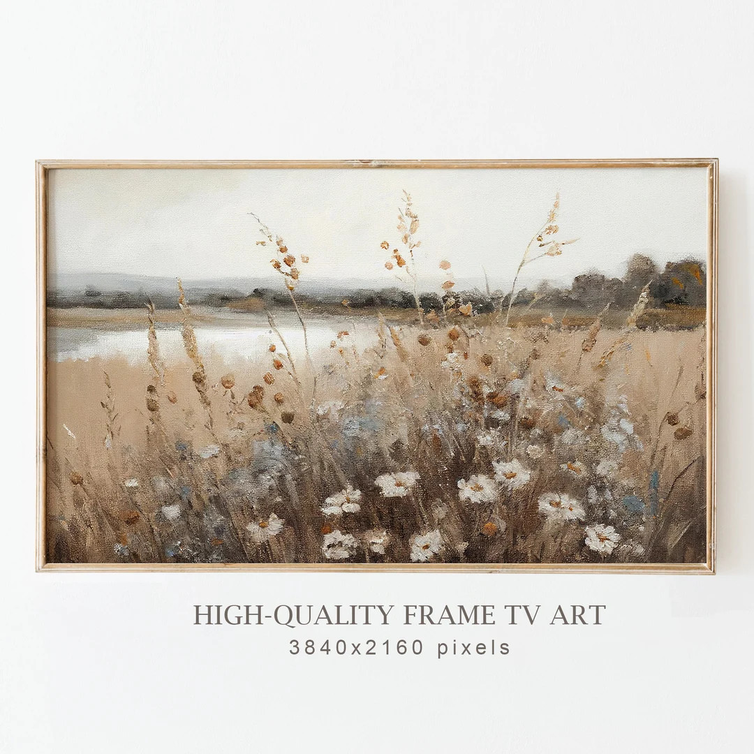 Spring Wildflowers Landscape Frame TV Art, Rustic Easter TV Decor, Vintage Spring Floral Art, Spr... | Etsy (US)