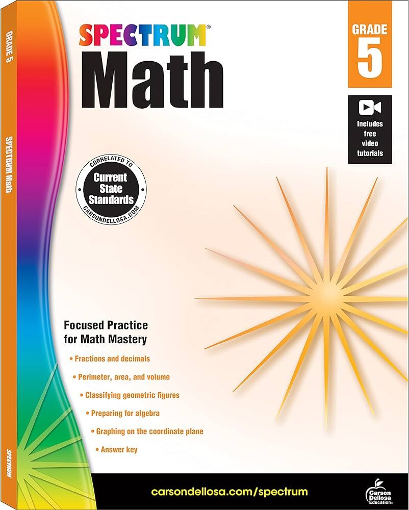 Spectrum 5th Grade Math Workbooks, Ages 10 to 11, Math Workbooks Grade 5 Covering Fractions, Deci... | Amazon (US)