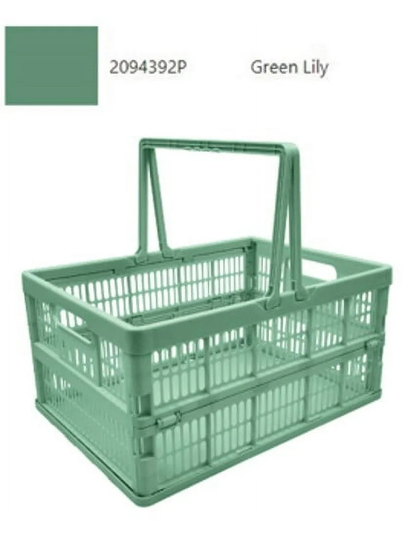 Mainstays Plastic Collapsible Storage Basket w/ Handles, Green | Walmart (US)