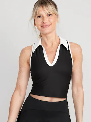 Fitted PowerSoft Sleeveless Cropped Polo for Women | Old Navy (US)
