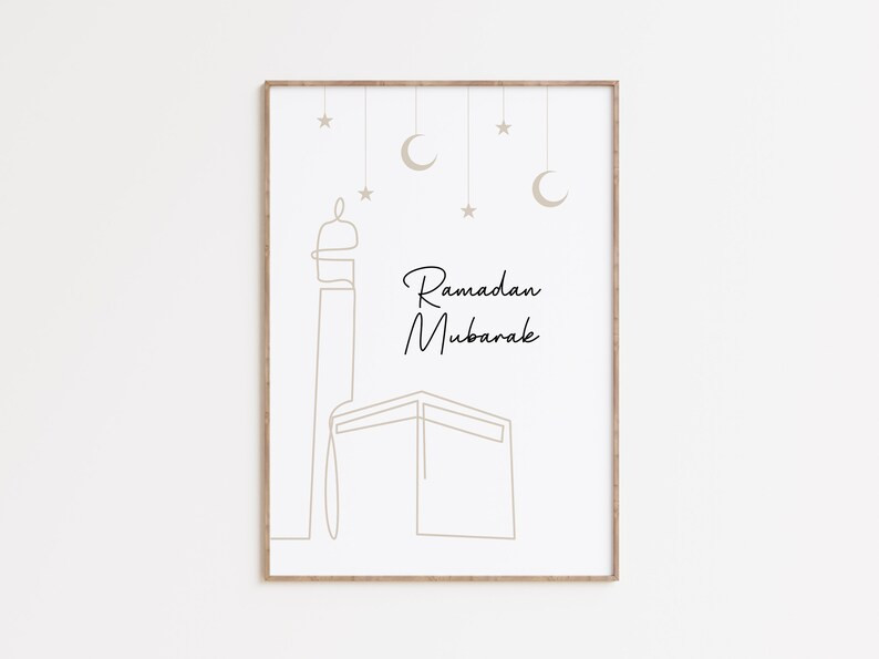 Minimalist Ramadan Mubarak Wall Art, Islamic Wall Art, Ramadan Decoration, One Line Kaaba Digital... | Etsy (US)