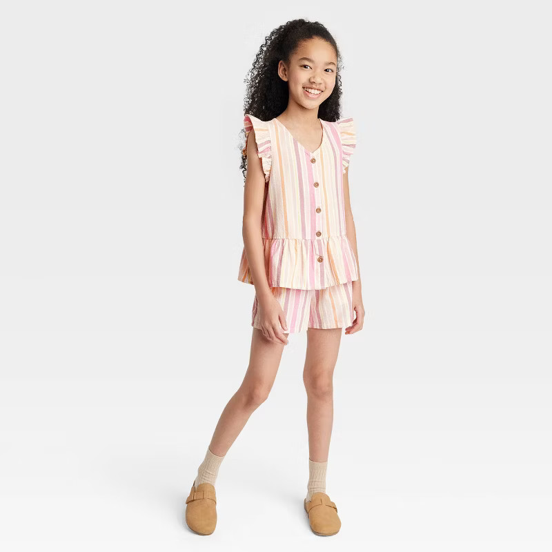 Girls' Button-Front Sleeveless Woven Shirt - Cat & Jack™ | Target