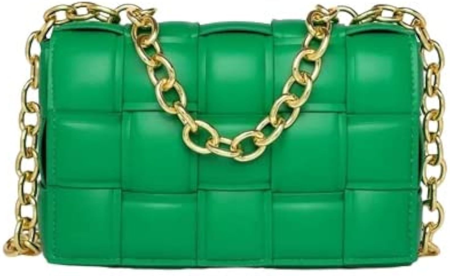 Woven Padded Cassette Crossbody Handbag Purse for Women Small Shoulder Bag With Chain (Green) | Amazon (US)