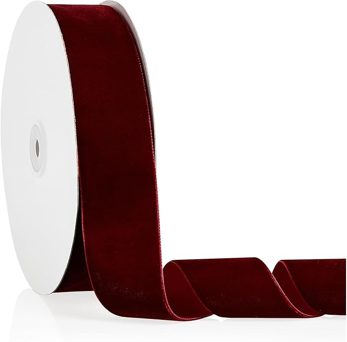 1.5" X 20 Yards Burgundy Velvet Ribbon for Christmas Tree Wreath Decoration Handmade Crafts Ornam... | Amazon (US)