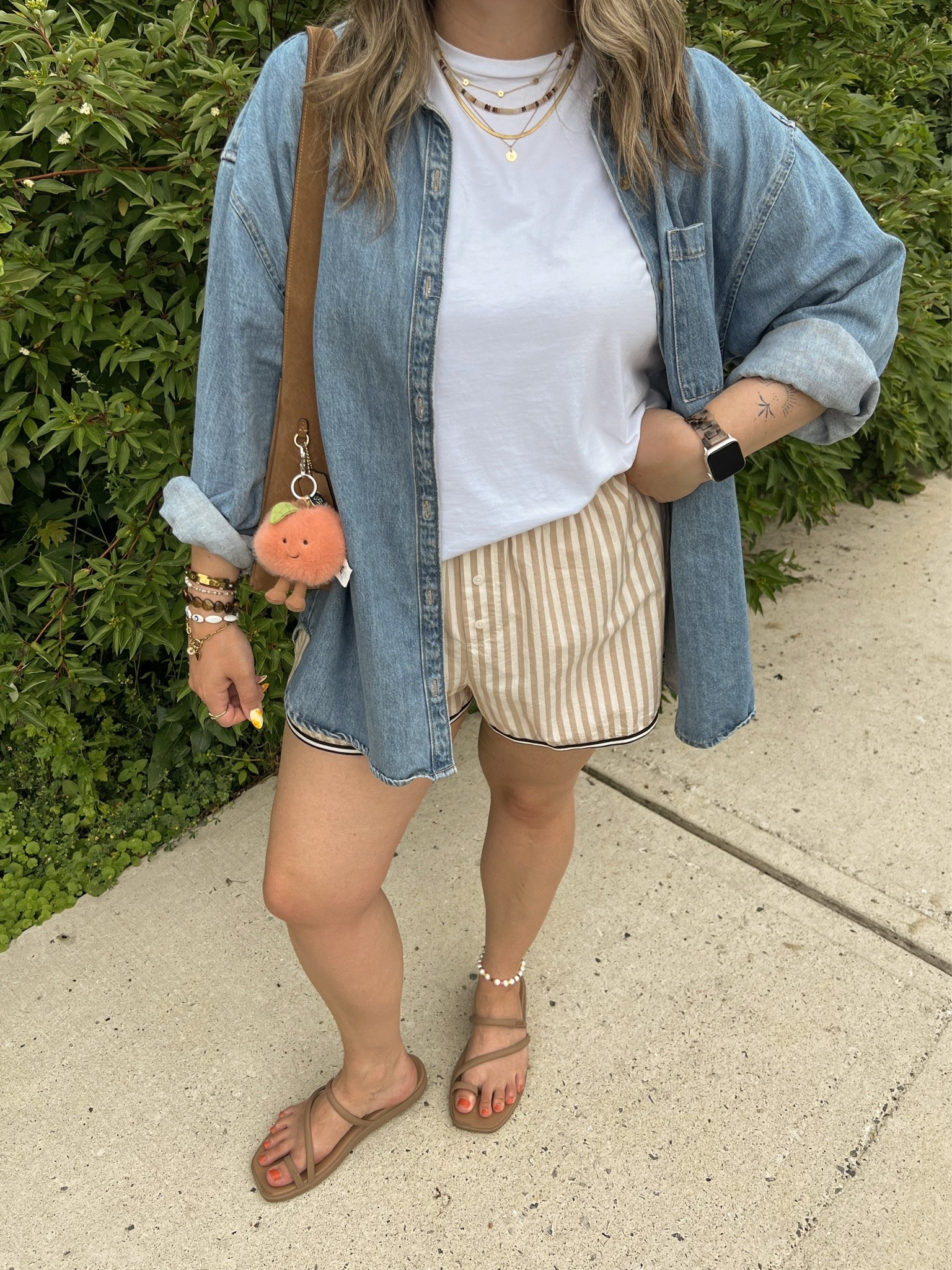 Comfy summer outfit! Wearing my usual size L in the denim shirt and striped shorts. Linked similar white tee. I’m a 9.5-10 shoe and wear a 10 in the Crocs sandals. Canadian Old Navy and Crocs links are under “similar products”

#LTKsummer #LTKsale #LTKmidsize