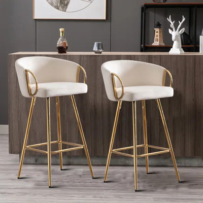 Mykaylah Velvet Barstool with Metal Armrests and Rectangular Footrest | Wayfair North America
