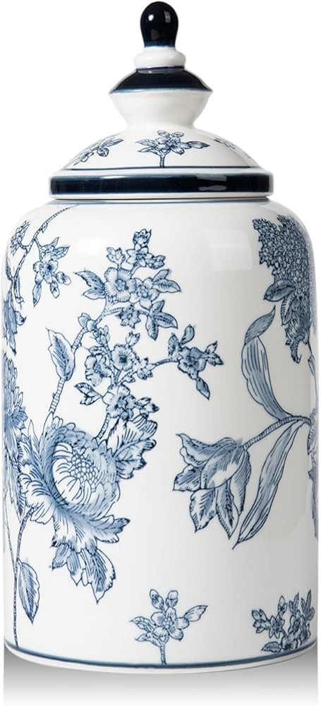 Blue and White Ginger Jar for Home Decor, Chinoiserie Vase Decor, Ceramic Decorative Jars with Li... | Amazon (US)