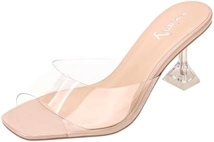 vivianly Womens Square Open Heels Sandals Slip on Heeled Slides Mules for Party Daily Wear | Amazon (US)