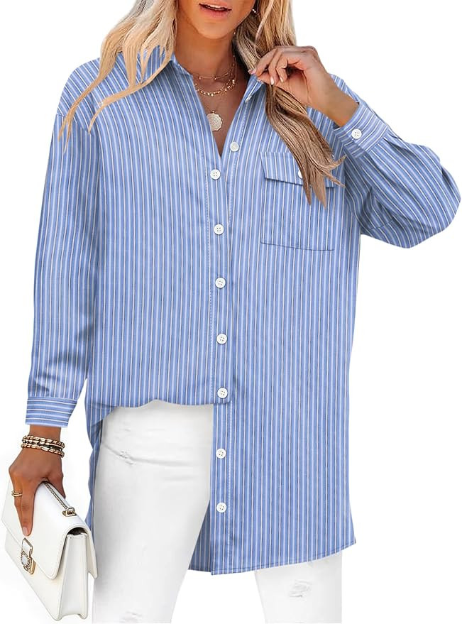 AKEWEI Button Down Shirts for Women Long Sleeve Collared Work Blouse Fashion Oversized Office Shi... | Amazon (US)