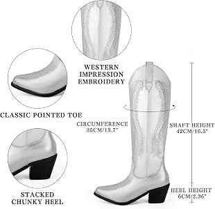 MUCCCUTE Women's Cowgirl Embroidered Western Knee High Boots, Pointed Toe Medium Chunky Heel 5cm ... | Amazon (US)