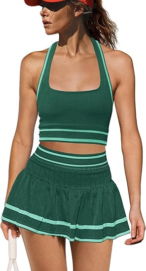 Yanekop Womens Tennis Skirt Set 2 Piece Workout Sets Golf Outfits Athletic Sets Cropped Tank Top ... | Amazon (US)