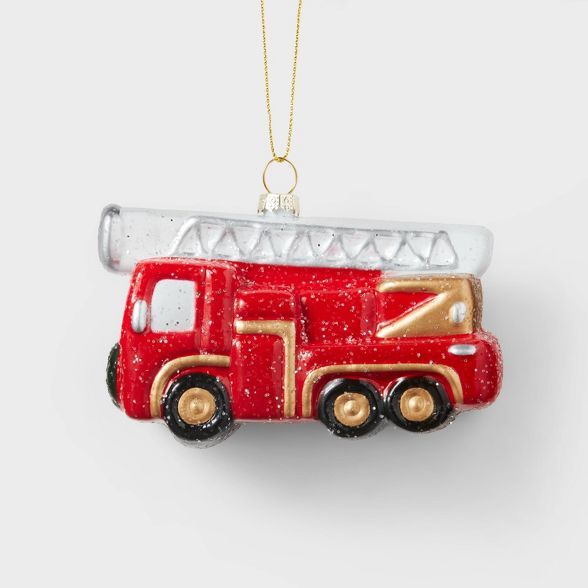 3D Fire Truck Glitter Christmas Tree Ornament - Wondershop&#8482; | Target